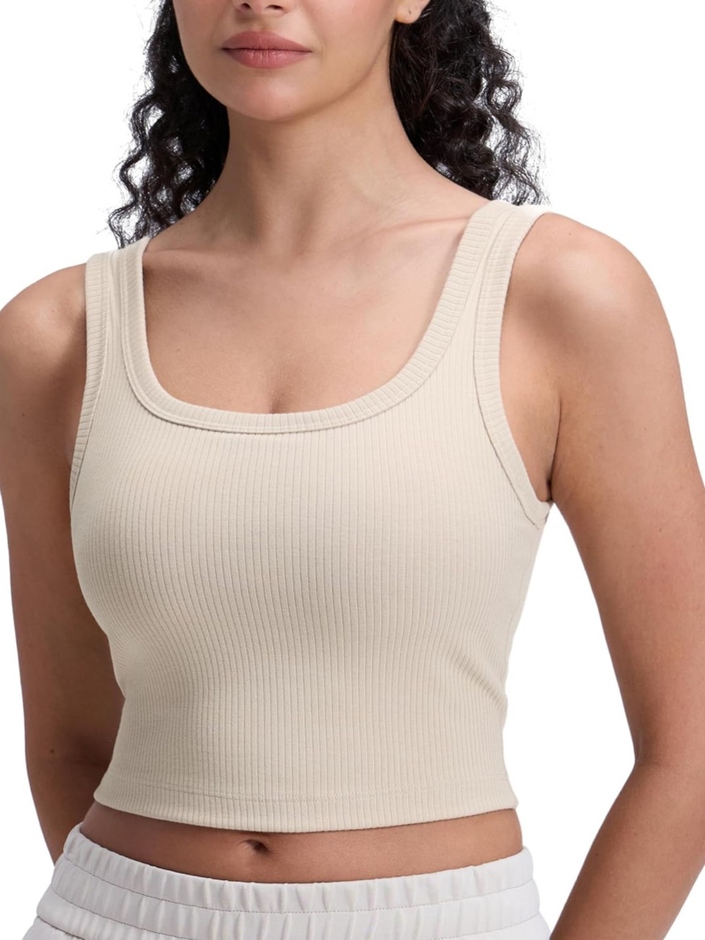 NWT CRZ Yoga beige ribbed U neck crop tank